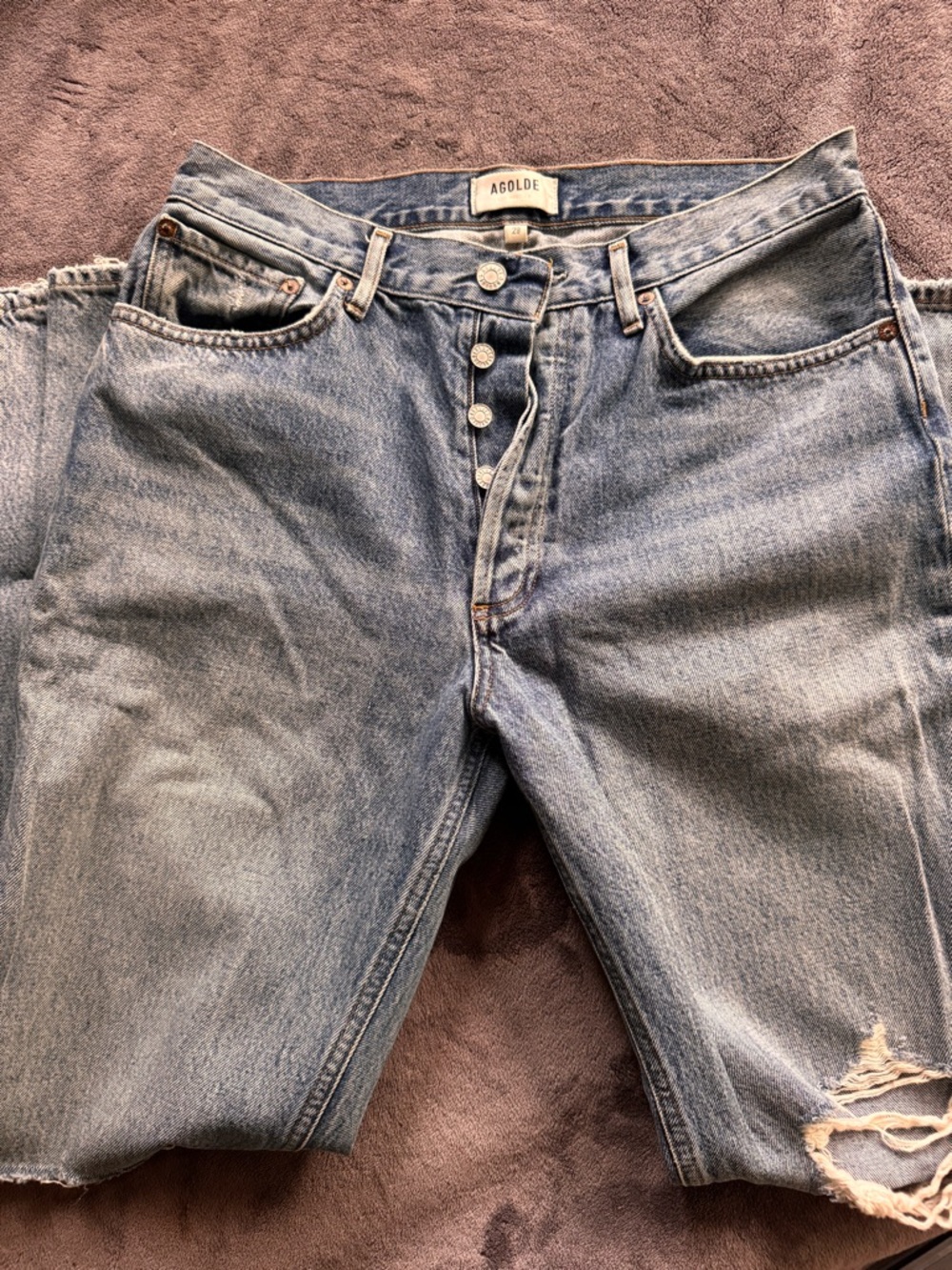 Agolde Woman’s Medium Blue Straight-Leg Button-Fly Jeans